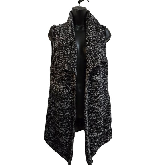 Cable & Gauge Womens Sleeveless Open Front Cardigan Vest Size M Black & White - Picture 1 of 5